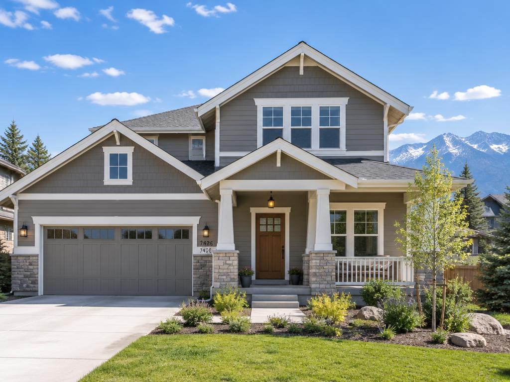 Freshly painted gray craftsman home exterior
